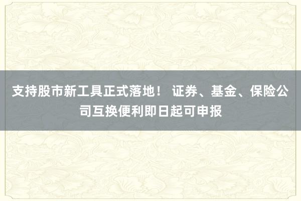 支持股市新工具正式落地！ 证券、基金、保险公司互换便利即日起可申报