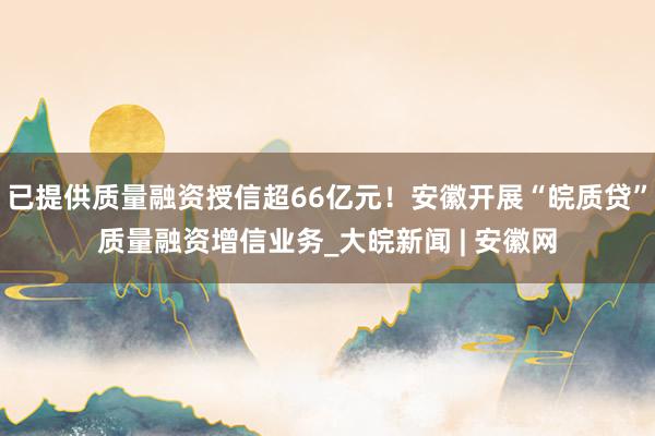 已提供质量融资授信超66亿元！安徽开展“皖质贷”质量融资增信业务_大皖新闻 | 安徽网