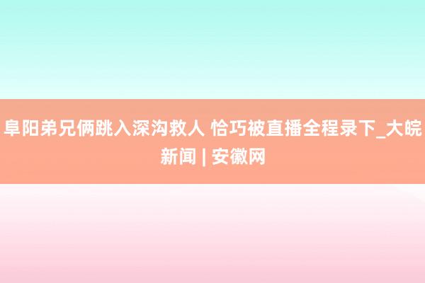 阜阳弟兄俩跳入深沟救人 恰巧被直播全程录下_大皖新闻 | 安徽网