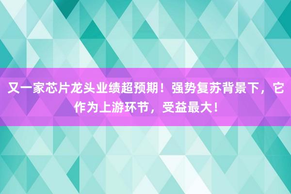 又一家芯片龙头业绩超预期！强势复苏背景下，它作为上游环节，受益最大！