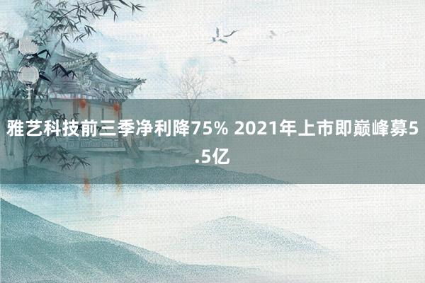 雅艺科技前三季净利降75% 2021年上市即巅峰募5.5亿