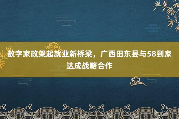 数字家政架起就业新桥梁，广西田东县与58到家达成战略合作