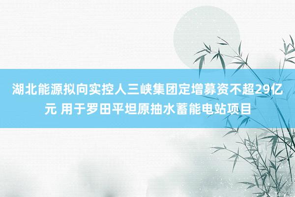 湖北能源拟向实控人三峡集团定增募资不超29亿元 用于罗田平坦原抽水蓄能电站项目