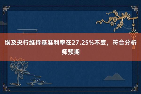 埃及央行维持基准利率在27.25%不变，符合分析师预期