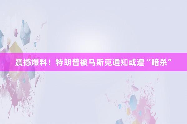 震撼爆料！特朗普被马斯克通知或遭“暗杀”