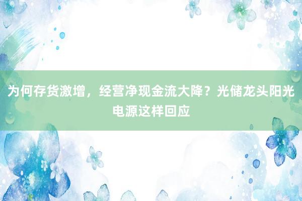 为何存货激增，经营净现金流大降？光储龙头阳光电源这样回应