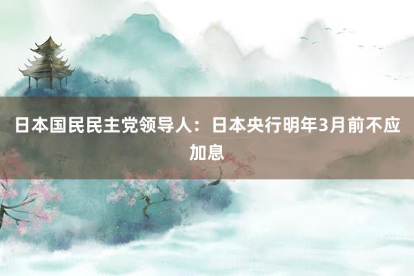 日本国民民主党领导人：日本央行明年3月前不应加息