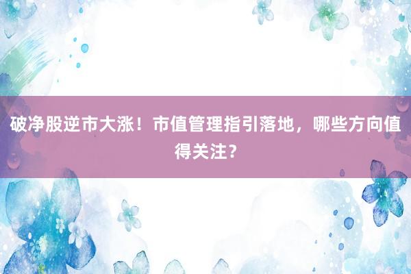 破净股逆市大涨！市值管理指引落地，哪些方向值得关注？