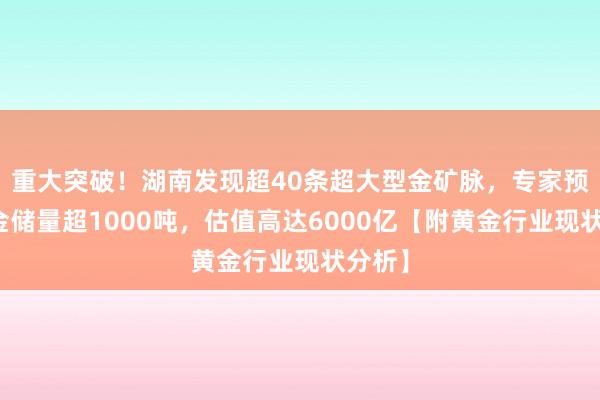 重大突破！湖南发现超40条超大型金矿脉，专家预测黄金储量超1000吨，估值高达6000亿【附黄金行业现状分析】