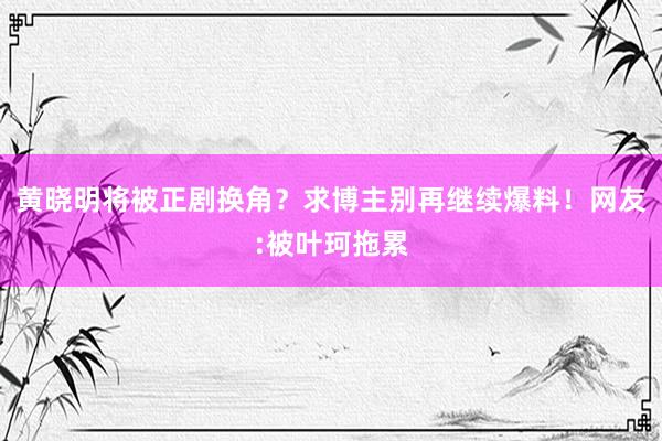 黄晓明将被正剧换角？求博主别再继续爆料！网友:被叶珂拖累