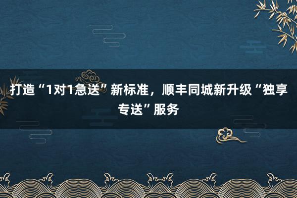 打造“1对1急送”新标准，顺丰同城新升级“独享专送”服务