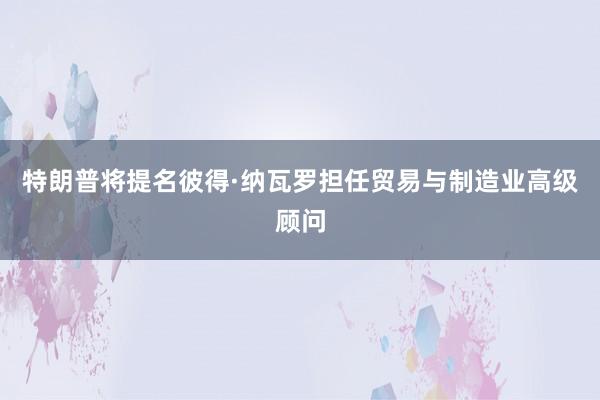 特朗普将提名彼得·纳瓦罗担任贸易与制造业高级顾问