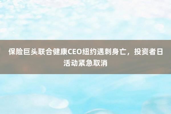 保险巨头联合健康CEO纽约遇刺身亡，投资者日活动紧急取消