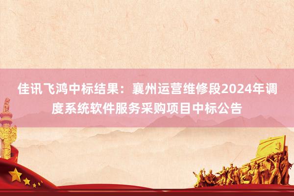 佳讯飞鸿中标结果：襄州运营维修段2024年调度系统软件服务采购项目中标公告